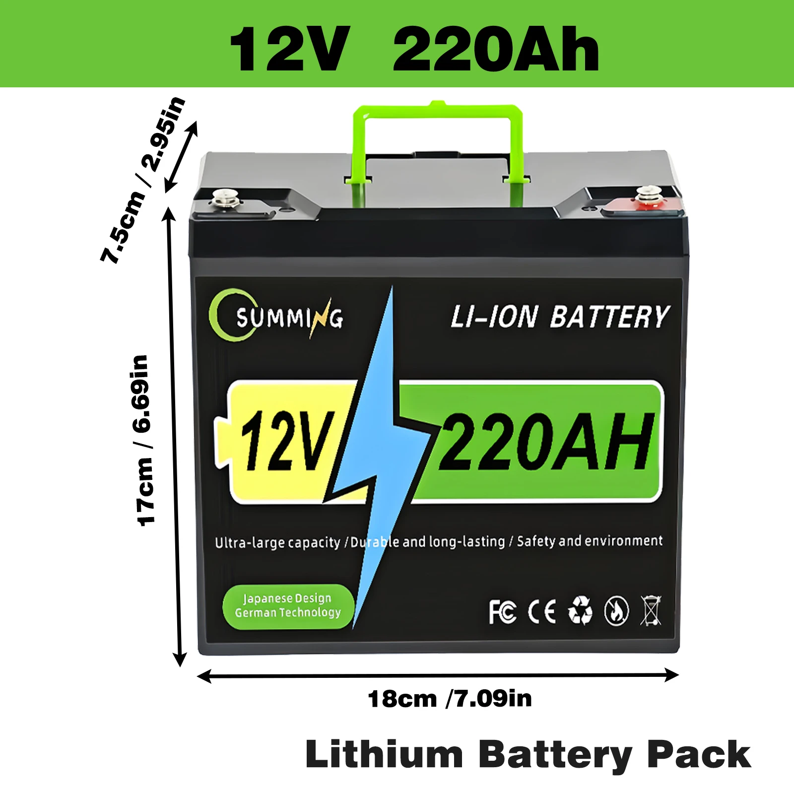 12V 220AH Lithium Battery with Built-in BMS fit for Home Storage RV Off-Grid System Solar Power System Marine