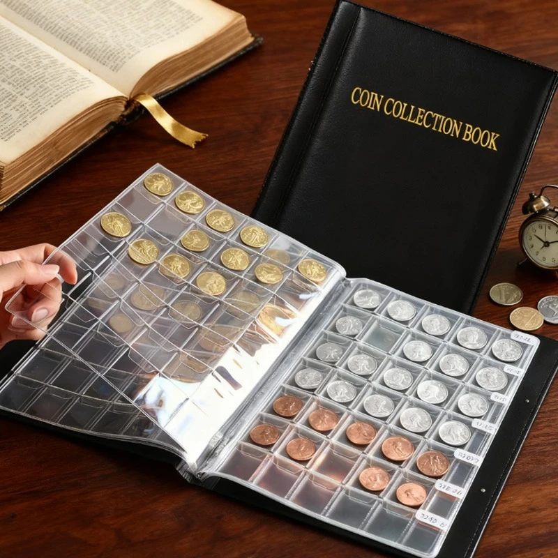 420-grid Coin Book Leather Cover Wear-resistant Anti-fouling for Collecting Coins Stickers Stamps Commemorative Coin Badges