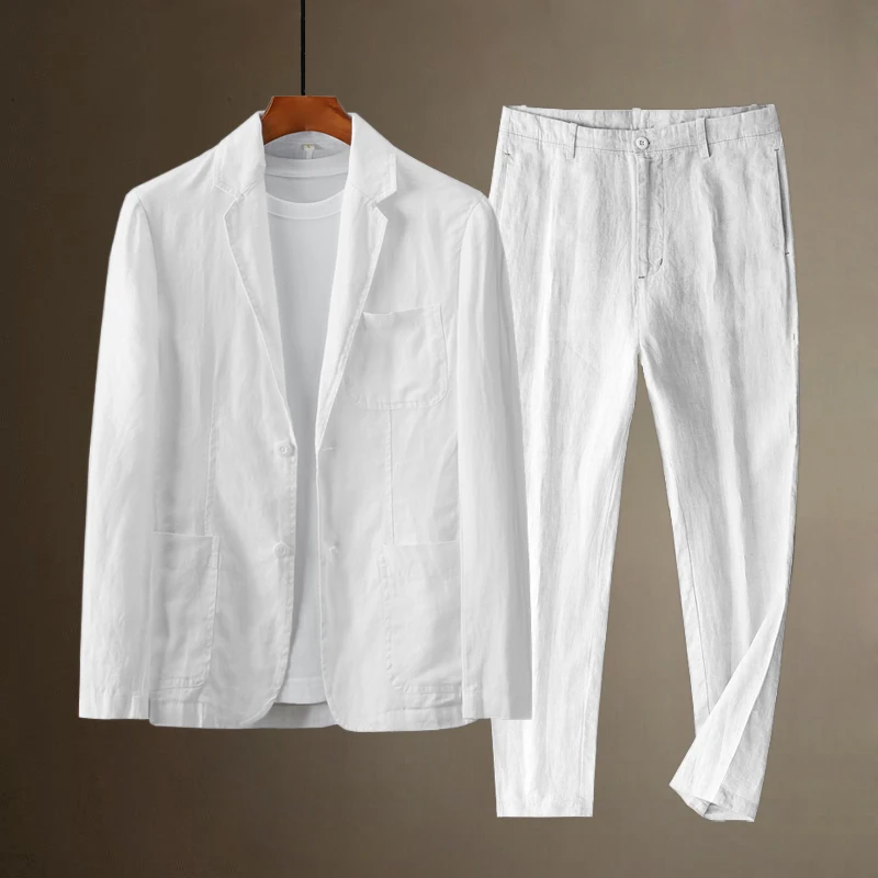 

Linen Suits Men 100% Linen Blazer For Mens Casual Suit Spring Autumn Summer Thin Suit Pant And Jacket Suit For Man Slim Fit 2024