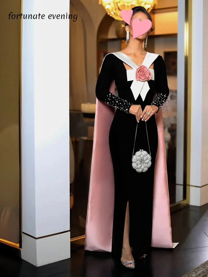 

Fortunate Evening Elegant Vintage Sweet Pink Flowers Black Crystal New Customized Formal Occasion Prom Dress Evening Party Gowns