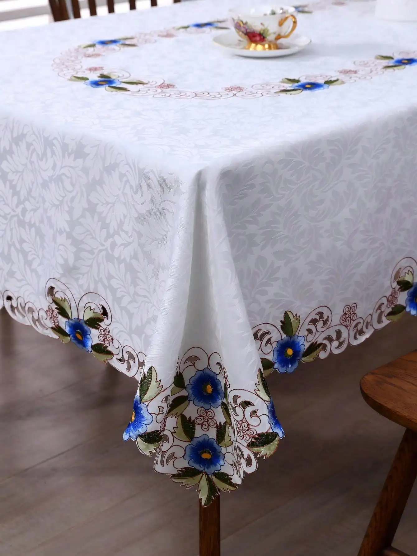 مفرش طاولة مصنوع يدويًا مع زهور مطرزة، مفرش طاولة جاكار أنيق فاخر من ألياف البوليستر مربع مستطيل مقاوم للغبار ومضاد للحرق لطاولة الطعام وطاولة القهوة ومهرجانات حفلات الزفاف #4