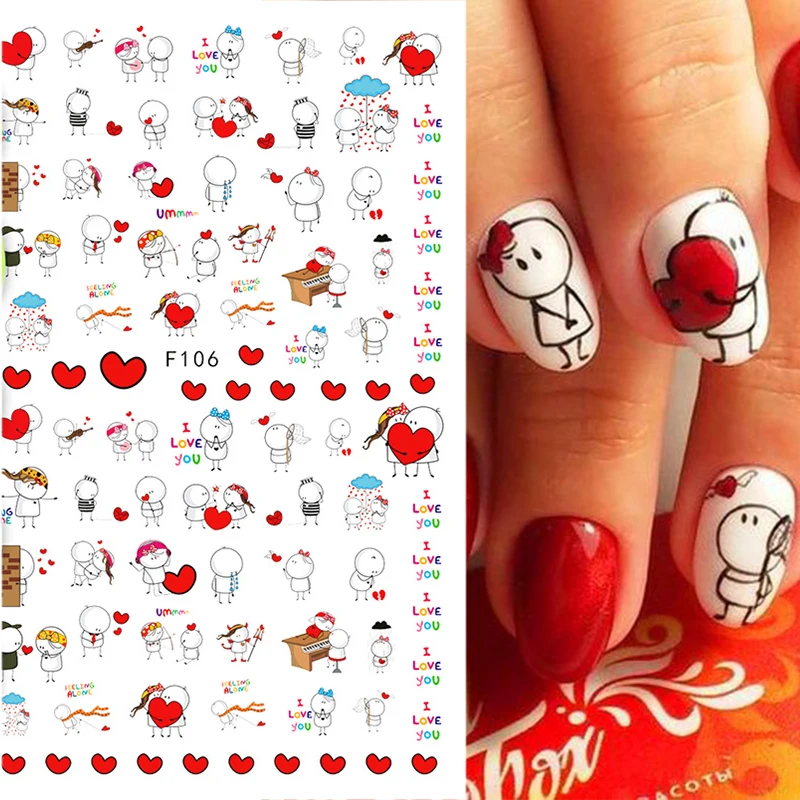 3d dos desenhos animados dos namorados adesivos de unhas série amor vermelho vários adesivos para meninas decalque de unhas adesivo imprensa em unhas produtos