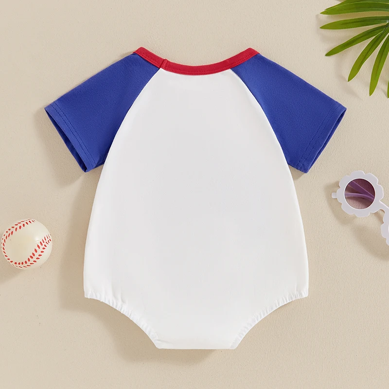 Baby Boys Girls Romper Cute Short Sleeve Crew Neck Baseball Embroidery Bodysuit Newborn Summer Playsuit