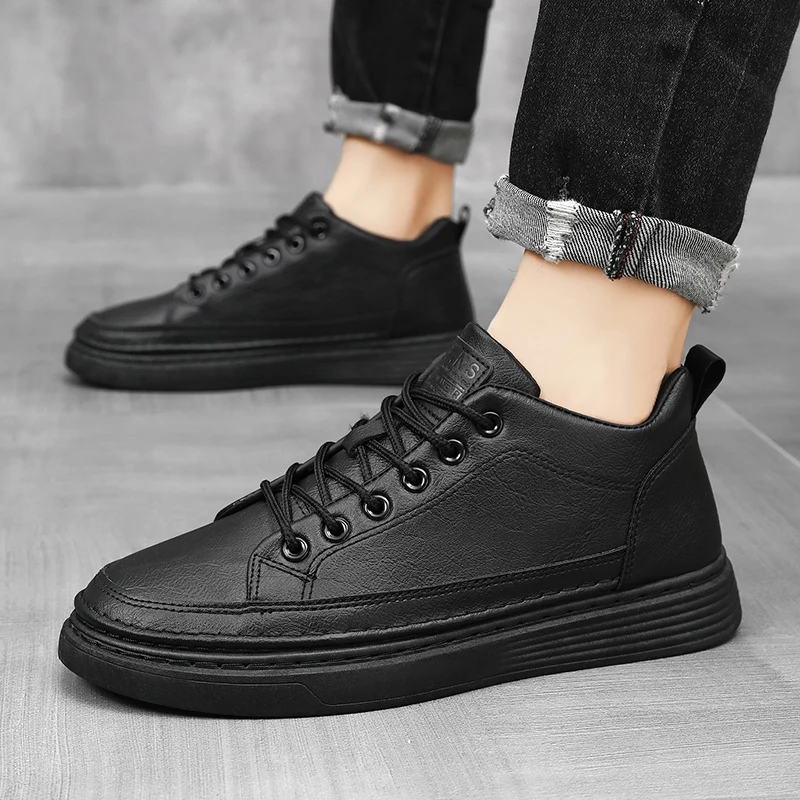Baskets homme printemps-automne tendance à petits prix - Chaussures de travail confortables en cuir, style décontracté - Légères et légères_voghion.com