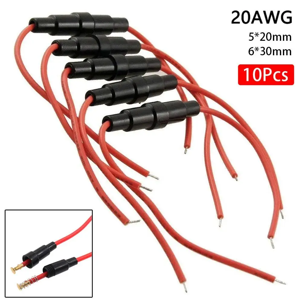 1/10Pcs Durable 250V Glass Fuse Holder with 20AWG Wire Cable Screw Type 5X20mm Fuse Casing Fuses Boxes 5*20mm 6*30mm Fuse Tube