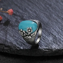 11*17MM Natural Turquoise Moonstone Ring Sterling Silver 925 Rings for Women Gift Retro Flower Fine Jewelry Wholesale