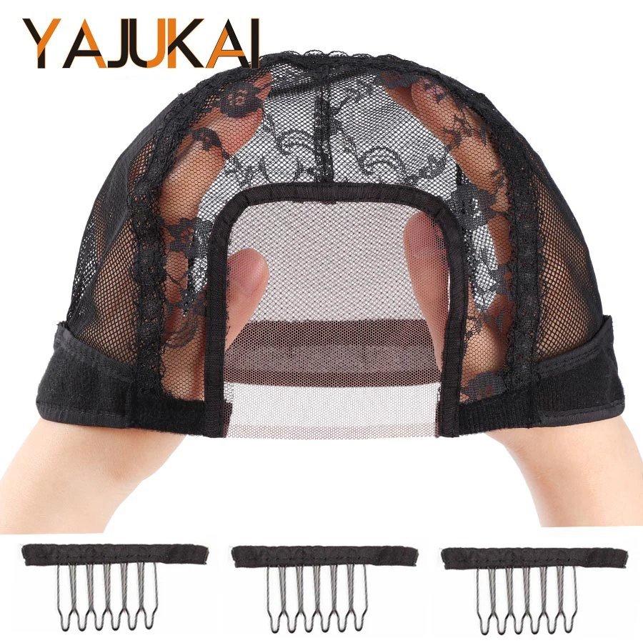 

U Part Swiss Lace Wig Cap 1Pcs Black S M L Wig Caps For Making Wigs Weaving Cap With Adjustable Strap Free Gift 3Pcs Wig Combs