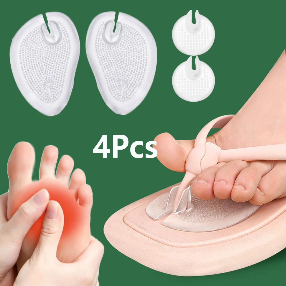 4Pcs Silicone Forefoot Pads Slippers Sandals Flip-flop Non-slip Self-Adhesive Foot Pads Gel Massage Insoles for Shoes Woman Man