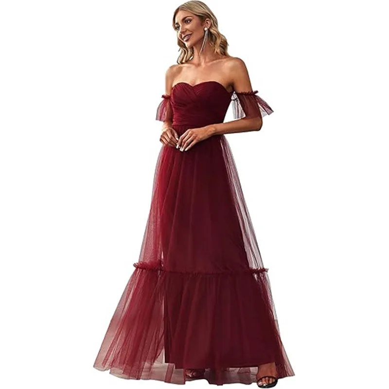 

Sexy evening dress shoulder tube top mesh ball party bridesmaid skirt sister group evening dress women's party sexy temperament