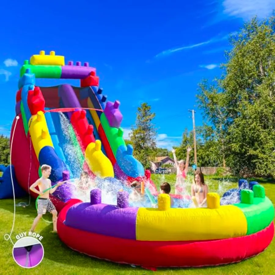 

22.5FT Inflatable Outdoor Water Slide in Blue with Splash Pool Heavy-Duty Fabric Blower Included Fast Setup for ' Backyard Summ