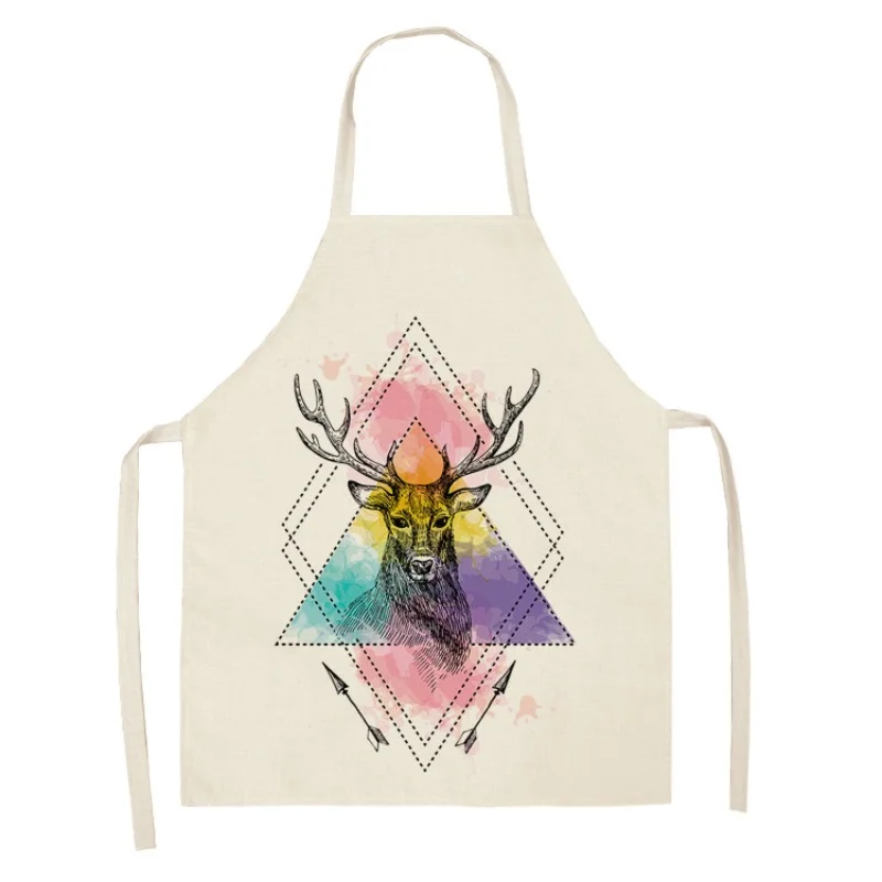 Nordic Cartoon Elk Linen Apron Kitchen Stain Resistant Apron Restaurant Cafe Cleaning Apron Kids Bibs Holiday Party Accessories