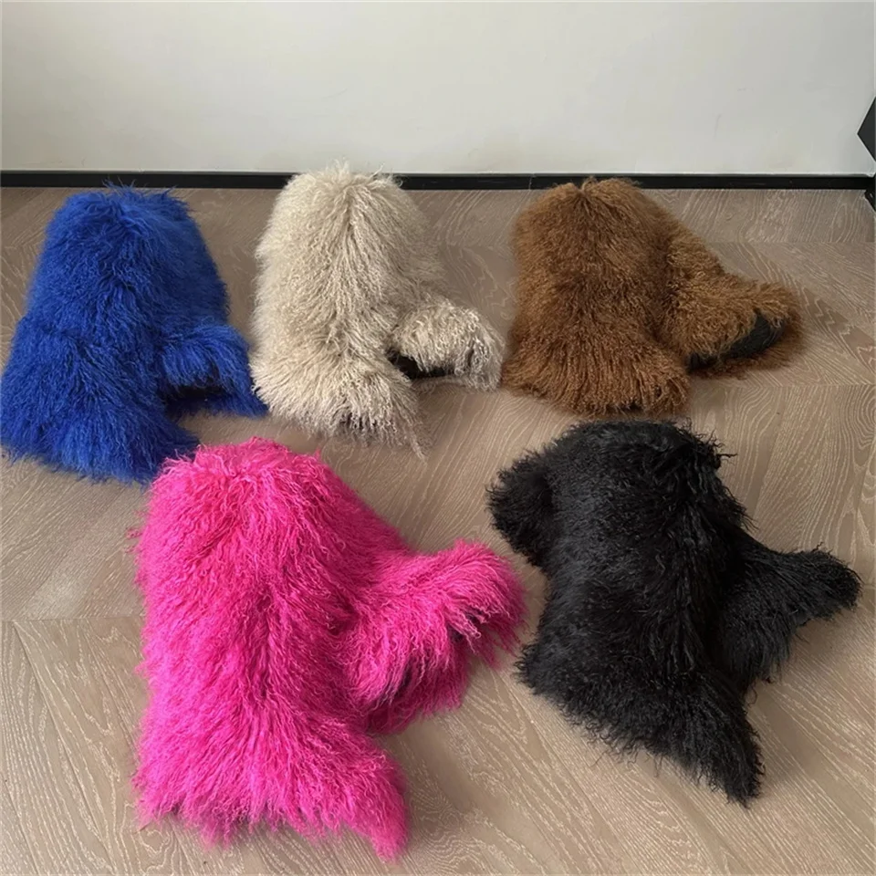 Women's Boots 2024 Trend Winter Shoes For Woman Real Mongolian Fur Noots Wool Boots Warm Snow Boot Fur Boots Women Fur shoes