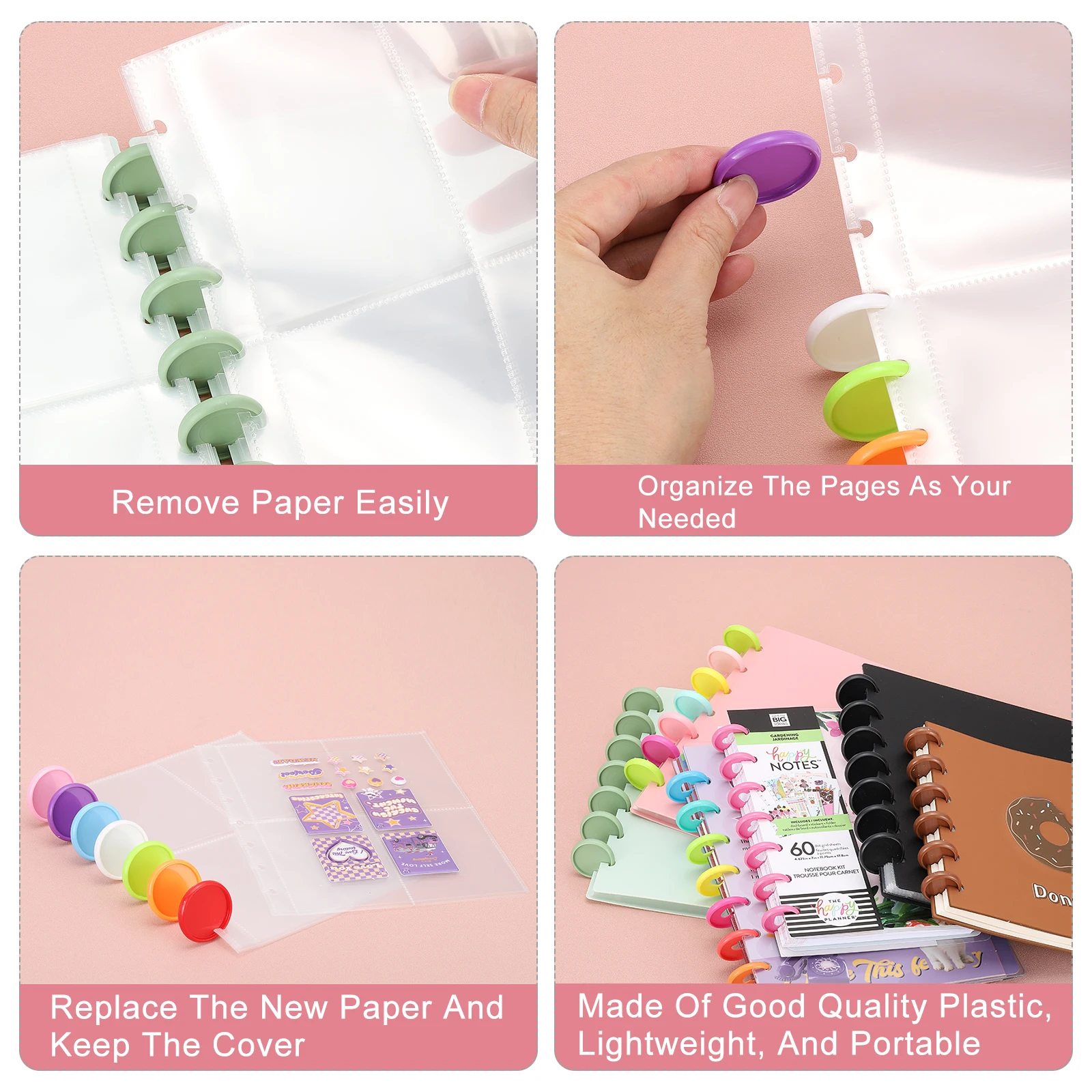 22Pcs 28mm/35mm Plastic Round Book Binding Discs Discbound Expansion Discs Plating Round Binder Rings for DIY Notebook Planner