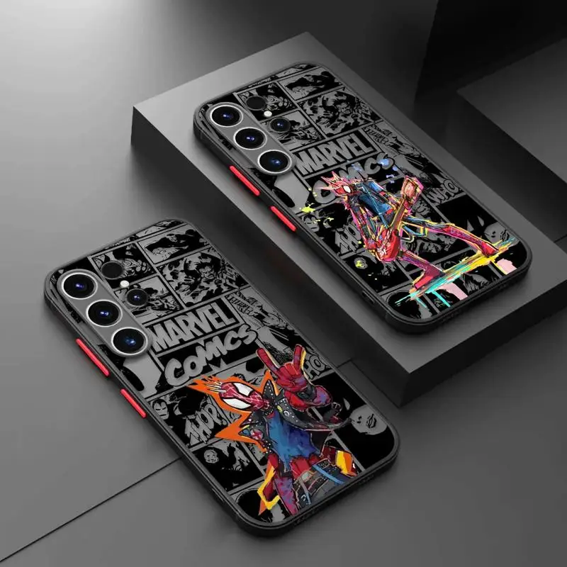 Marvel Rock Punk Spider Man Matte Case For Samsung Galaxy S24 S22 S23 S20 S21 S10 Plus Ultra FE Bumper Note 20 Cover