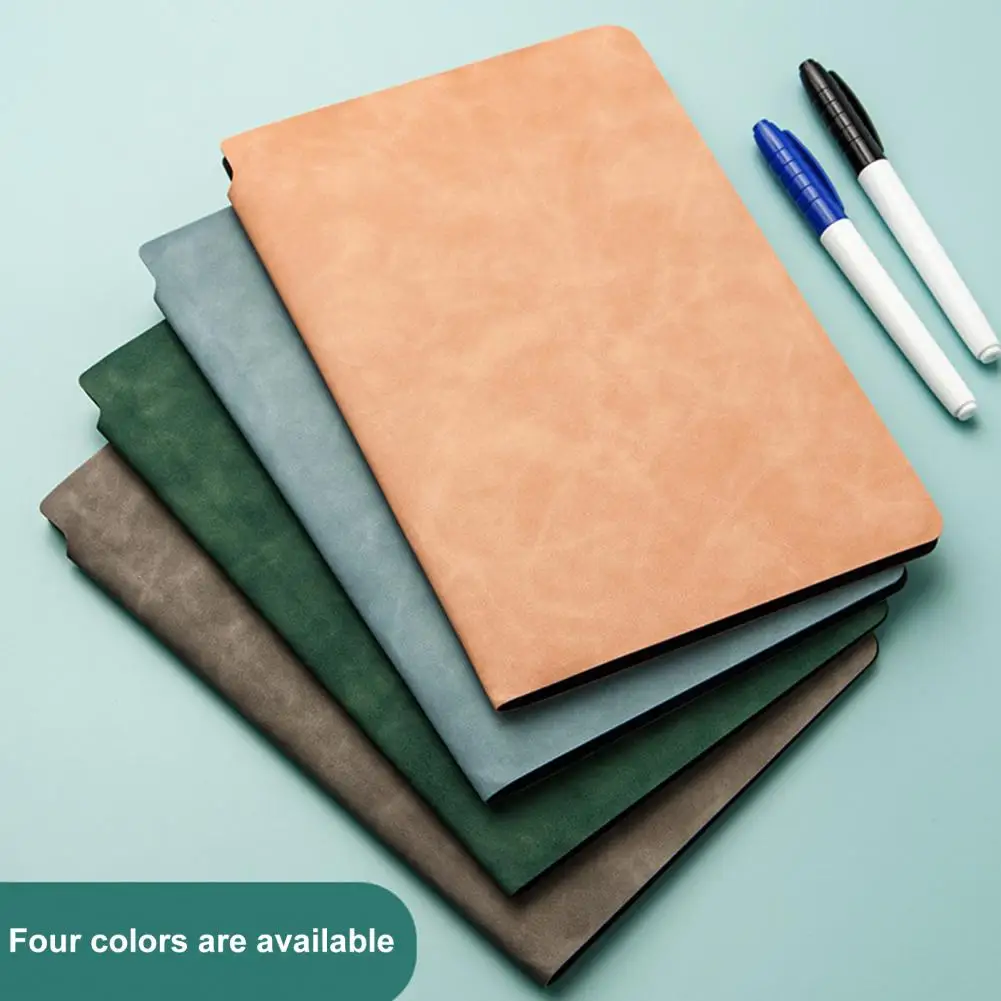 A5 Whiteboard Notebook Reusable Faux Leather Shell Double-sided Notepad Whiteboard Notebook Portable Student PU Writing Board