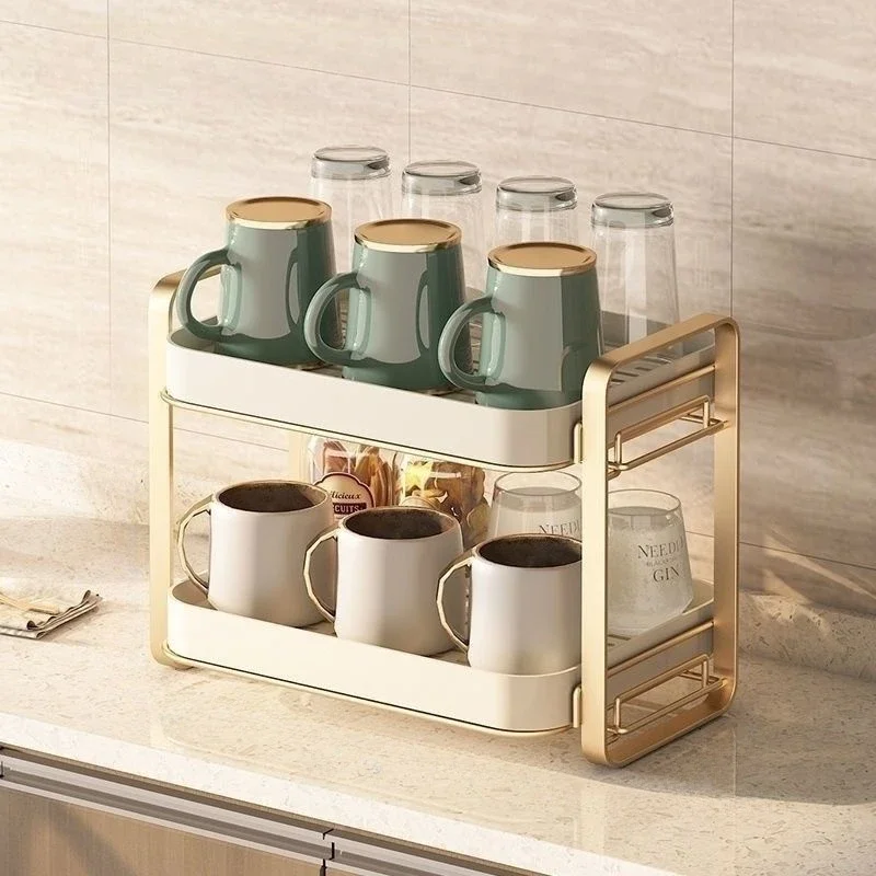 Cup Holder Wine Glasses Holder 2-Tier Cup Drying Rack with Drip Tray Multifunctional Standing Rack Tea Cup Coffee Cup Drain Tray