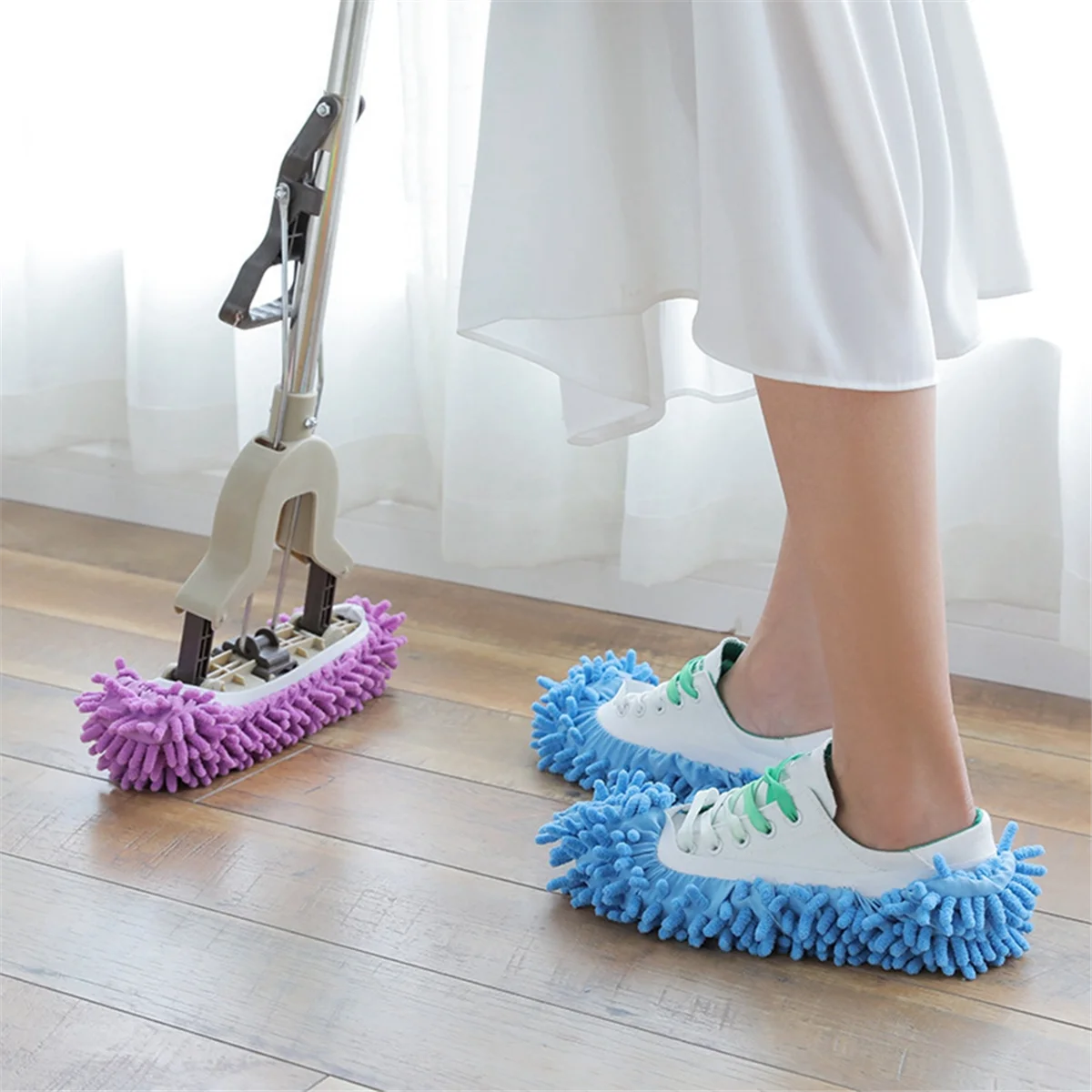 Shoes Covers Dust Duster Washable Mop Slippers Shoes for Floor Cleaning Chenille Dust Mop Slippers Foot Socks Mop Caps