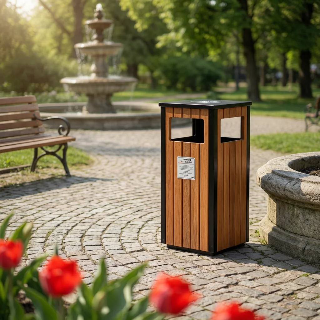 Slat Waste Bin with Inner Liner Galvanized Square Metal Frame Trash Can Garbage Can Liner Insert Long-Lasting for Municipalities