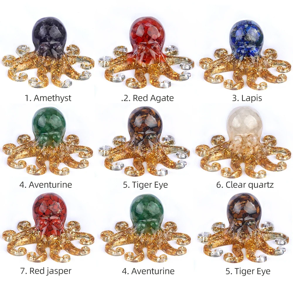 

Cartoon Ornaments Natural Stone Lapis Lazuli/Tiger Eye Chakra Octopus-Shaped Decorative Ornament Home Handicrafts