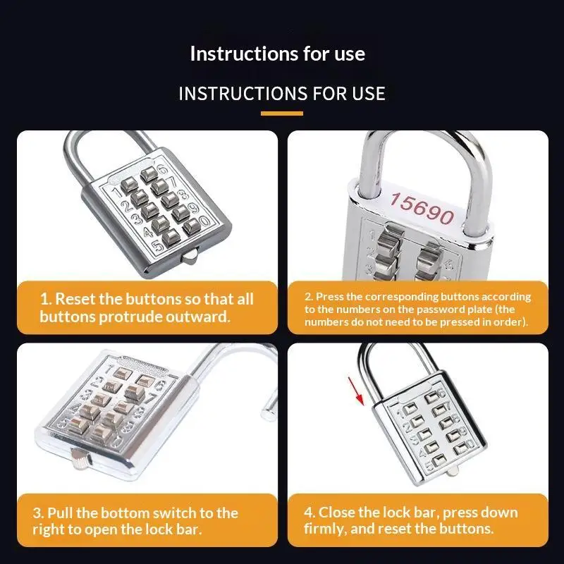 Metal Color Key Password Padlock Blind Mechanical Password Lock Gym Lock Luggage Bag Backpack Padlock