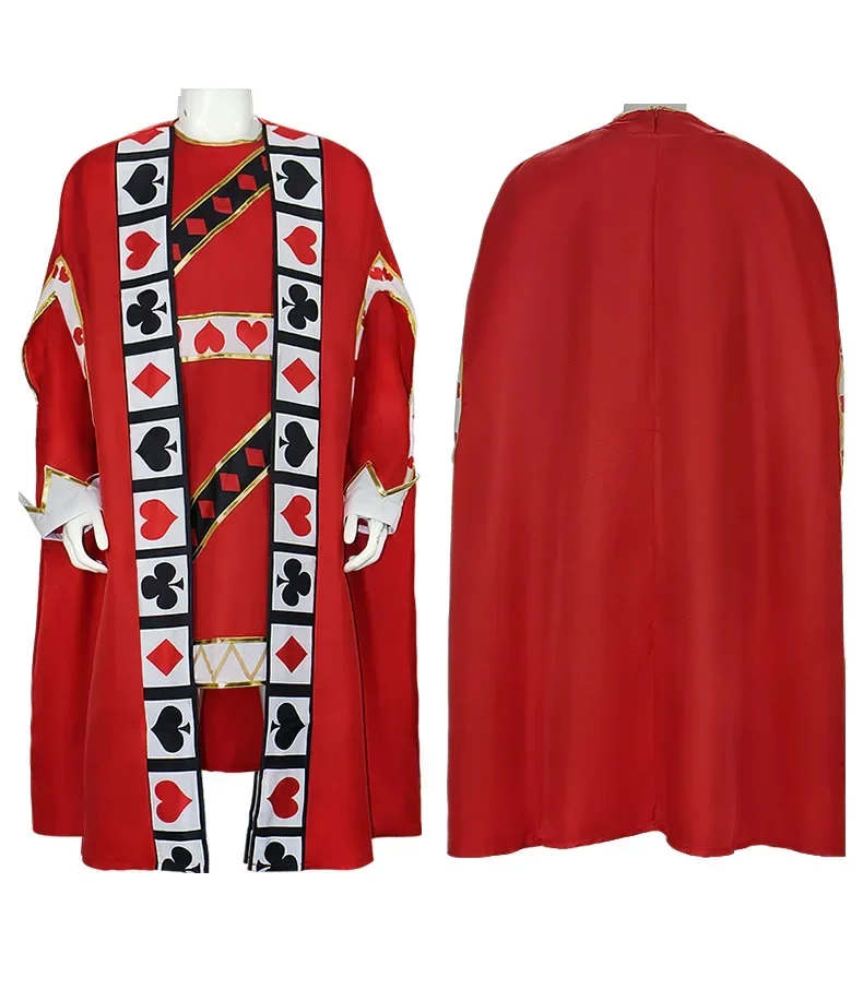 أزياء الهالوين أليس بوكر كينغ التأثيرية أزياء ملك القلوب الحمراء لعب الأدوار الأمير رداء التاج الزي الرسمي كرنفال حفلة الزي الرجال