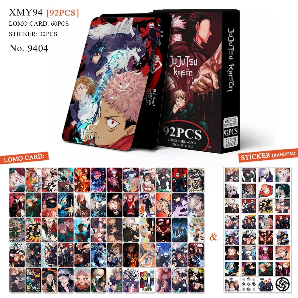 92pcs Jujutsu Kaisen Lomo Cards and Stickers High quality HD Double Side Print Photocards