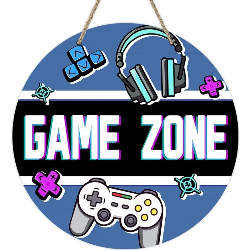 Deroro Game Zone Door Sign - Video Game Controller Wood Hanger, Gamer Room Decor for Kids Teens Adults, Playroom Wall Art
