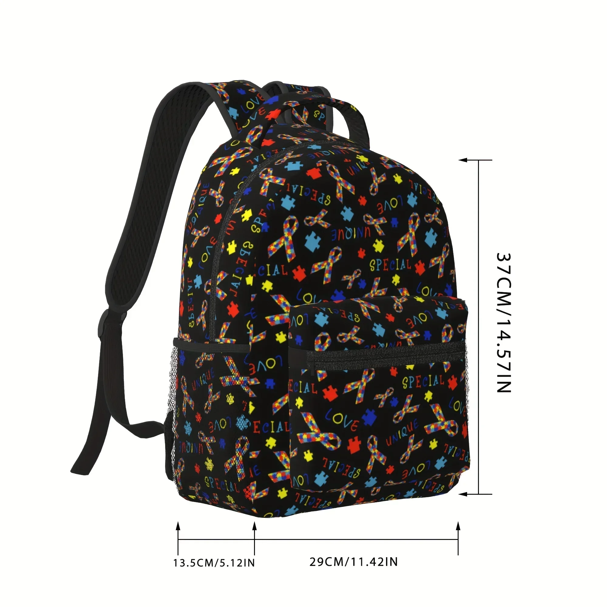Custom Custom Autism Awareness Special Care Fashion Backpack - Durable & Lightweight Fabric With Adjustable Straps, Zipper Closu