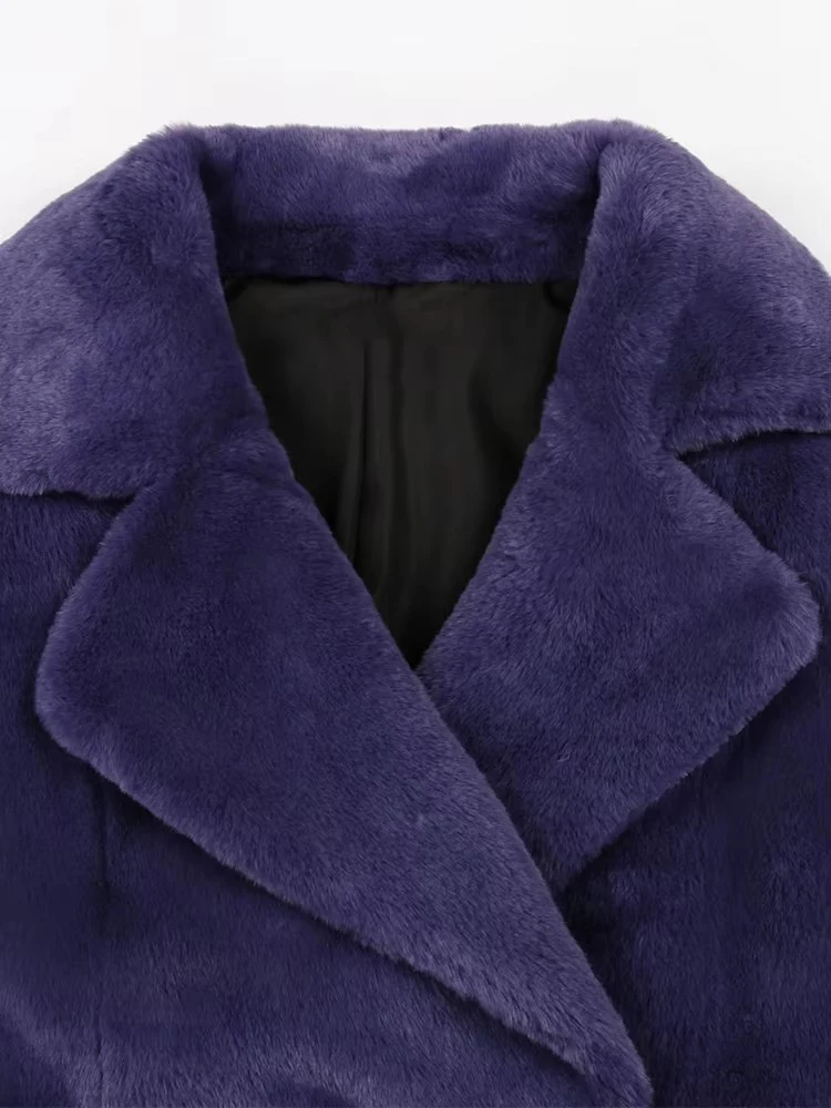 Nerazzurri Autumn Winter Extra Long Purple Thick Warm Faux Rex Rabbit Fur Coat Women Floor Length Luxury Elegant Fluffy Overcoat