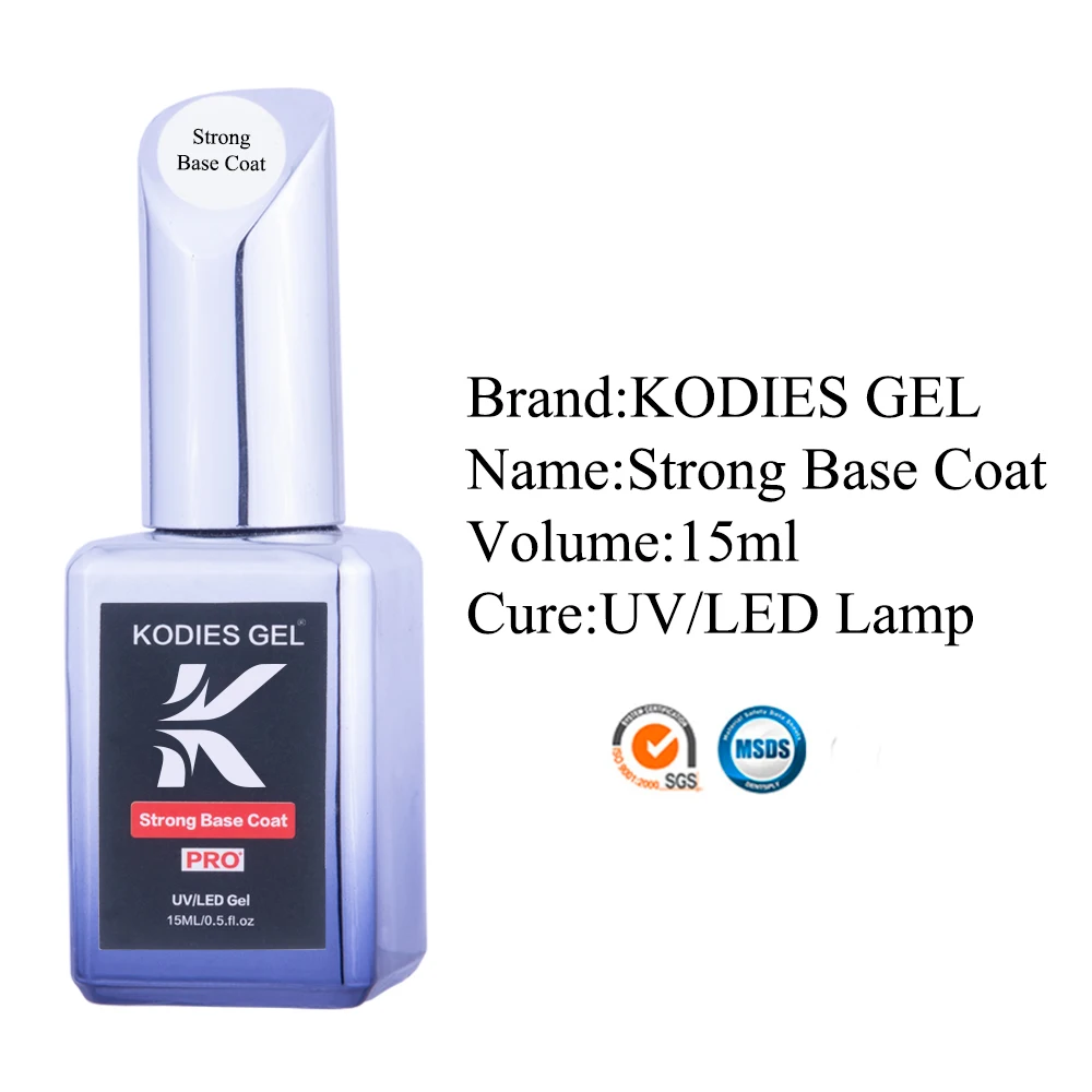 KODIES GEL Strong Base Coat Гель-лак для ногтей Праймер для ногтей Тональный крем 15 мл UV Новая формула Стойкий гель-лак для маникюра Nailart