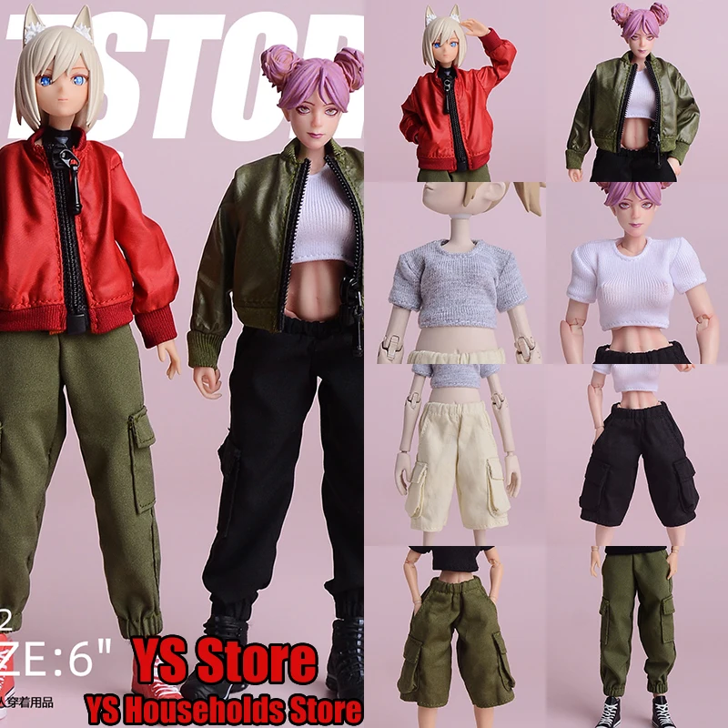 ATSTORY New 1/12 Mini Pilot Jacket Short T-shirt Mid-lenght Long Sports Tooling Pants Clothes Accesssory For 6