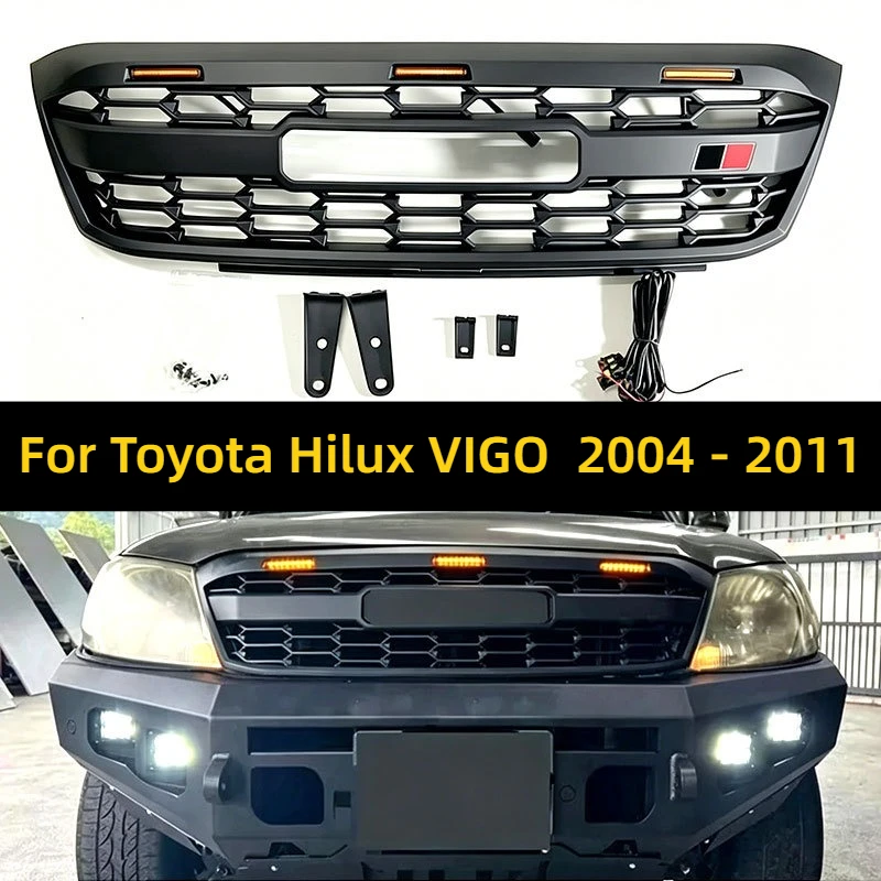 Front Grille With Yellow Lights Off Road Modified Grille For Toyota Hilux VIGO 2004 2005 2006 2007 2008 2009 2010 2011 Pickup