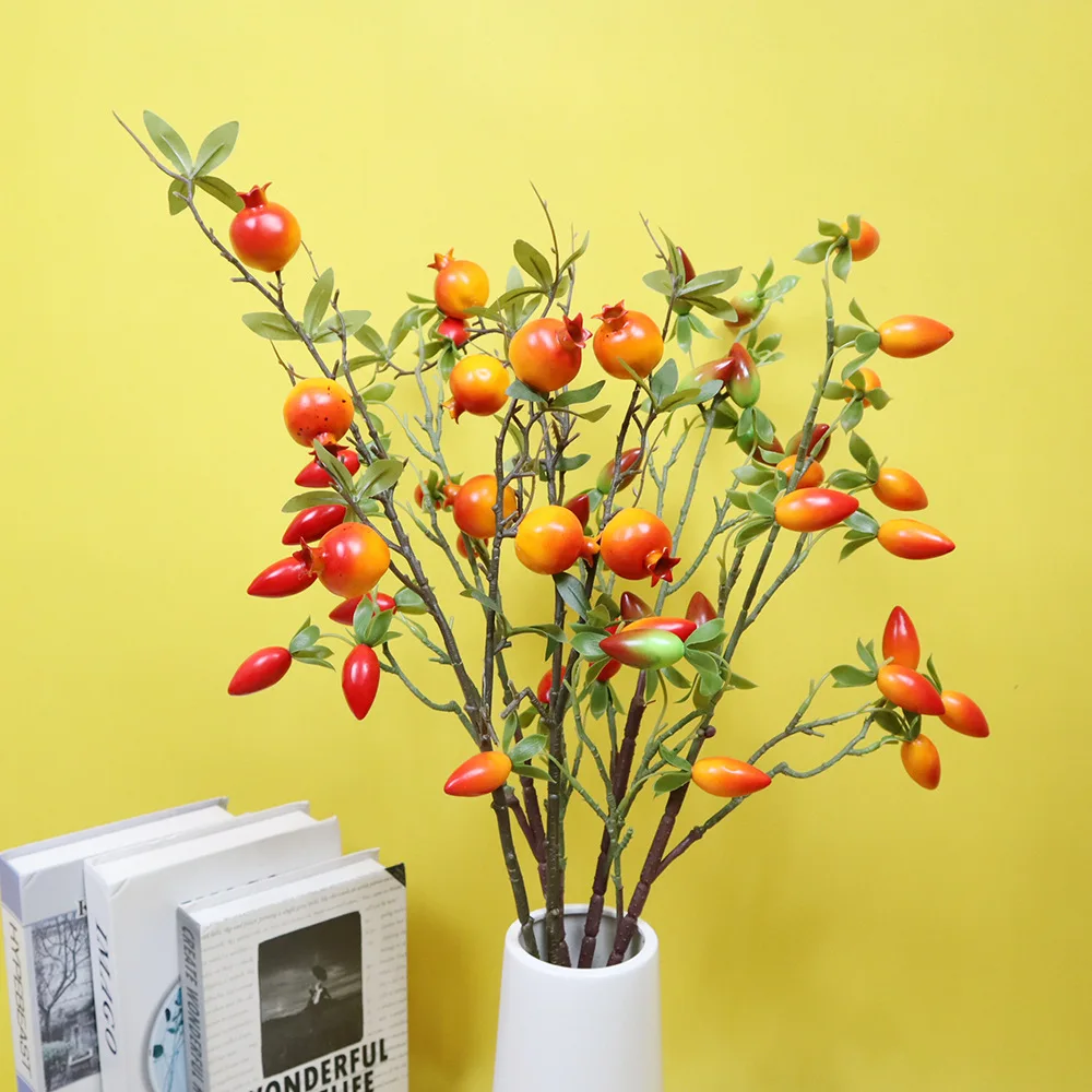 

3pcs Jujube Branch with Leaves Red Artificial Flowers Fake Fruit Flores for Home Christma Vase Decoration Outdoor Garden