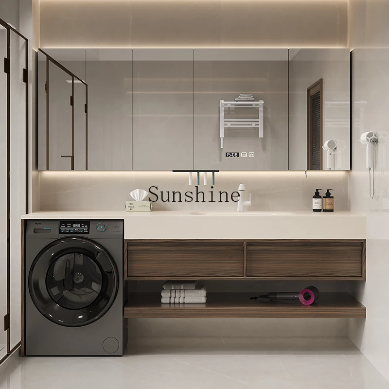 Balcony washing machine cabinet combined rock slab hot bending integrated basin bathroom cabinet