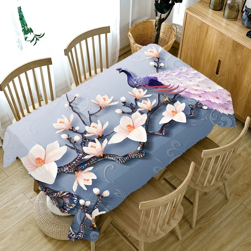 New Years Rectangular Tablecloth Hot Air Balloon Floral Print Linen Stain Resistant Tablecloth Wedding Centerpieces for Tables