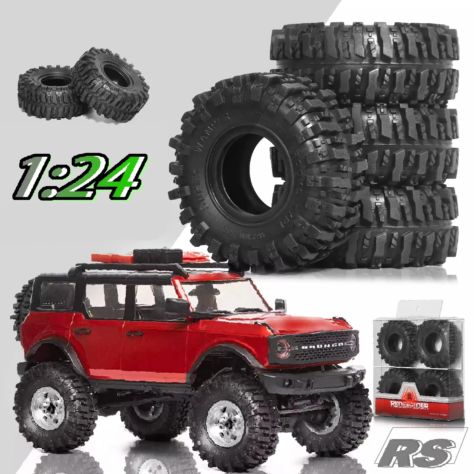 Pneu d'escalade de voiture RC 1.0 pouces, 4 paquets, 55x23mm, pour mise à niveau 1/18 1/24 Axial SCX24 FMS FCX24 AX24 (T1011)