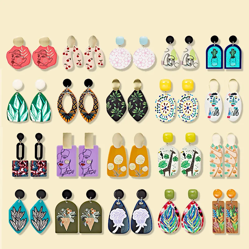 

30 pairs MIX New Trendy Women funny Contrasting colors flower leaves oil painting geometry spring earrings best gift