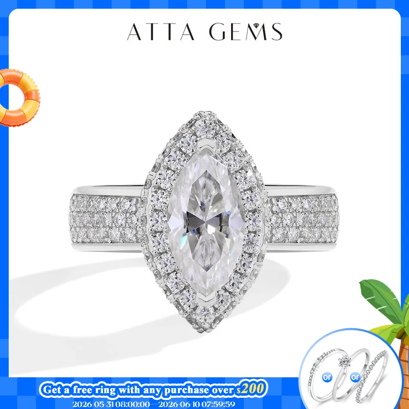 

ATTAGEMS Marquise 2CT Moissanite Rings for Women 12*6mm D Color Diamond Real 925 Sterling Silver Luxury Anniversary Jewelry Gift
