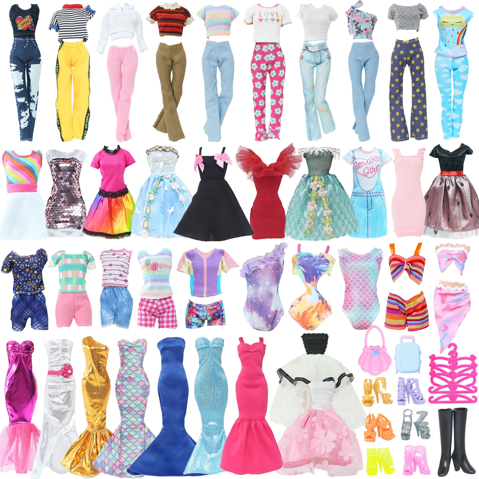 32 Pcs Doll Clothes and Accessories for 11.5 Inch Doll Random 3 Party Dress 3 Dress 5 Suit 2 Swimsuit 7 Shoes 5 Hanger 2 Bag Toy