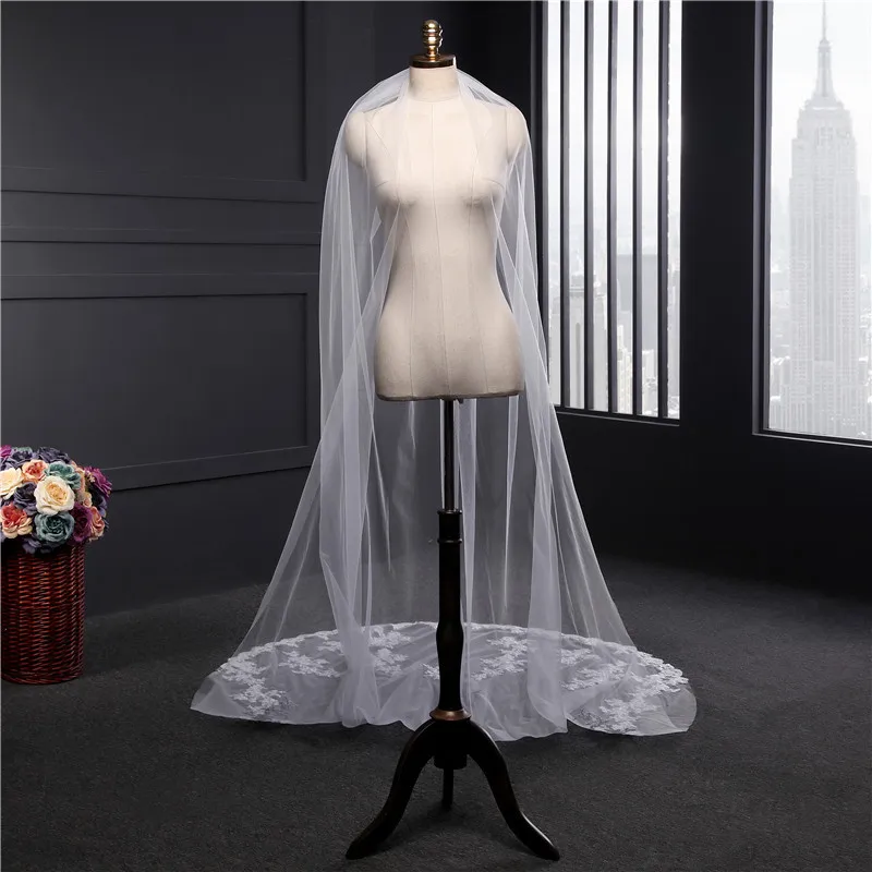 Graceful Wedding Veil Appliques One Layer Cathedral Length Veils Applique Edge Velo De Cabeza robes de soirée Customized