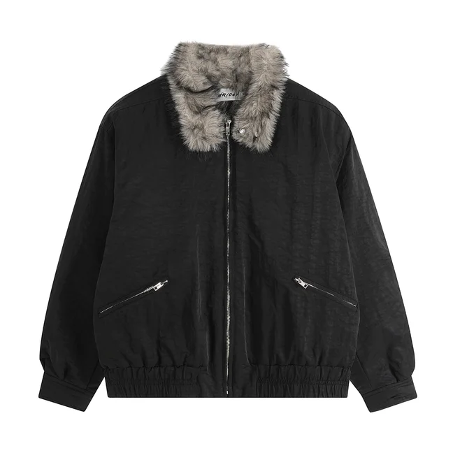 

American Sle Retro Fur Collar Jaet Cotton Outerwear for Men And Women Autumn Winter Youth Stand Fit Long Sve Zi...