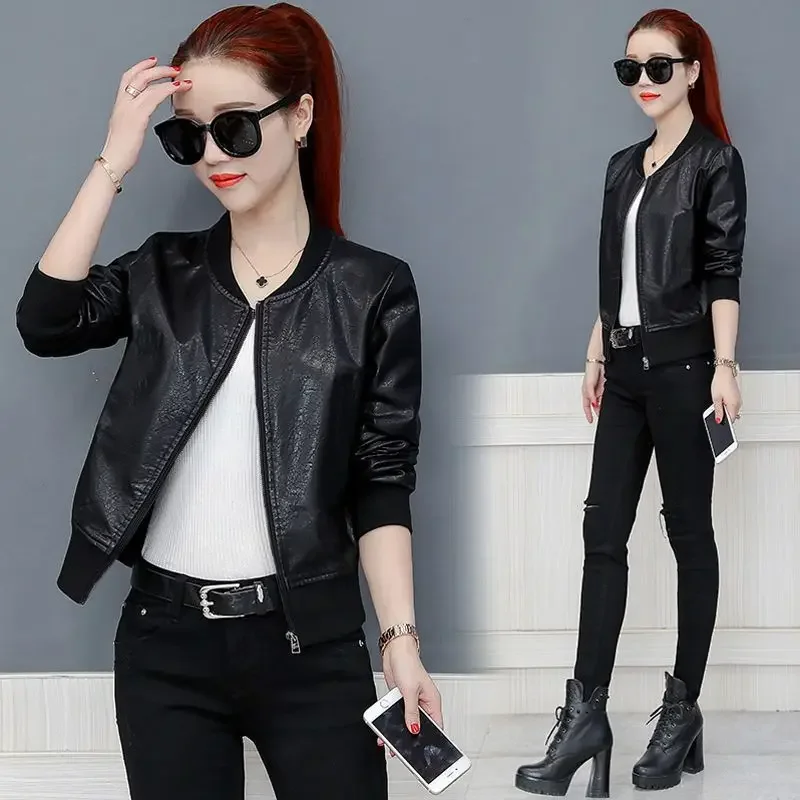 Kurze Baseball Aviator Mantel Frau Frühling Herbst PU Leder Bomber Jacke für Frauen Harajuku Hohe Qualität Langarm Casual Chic