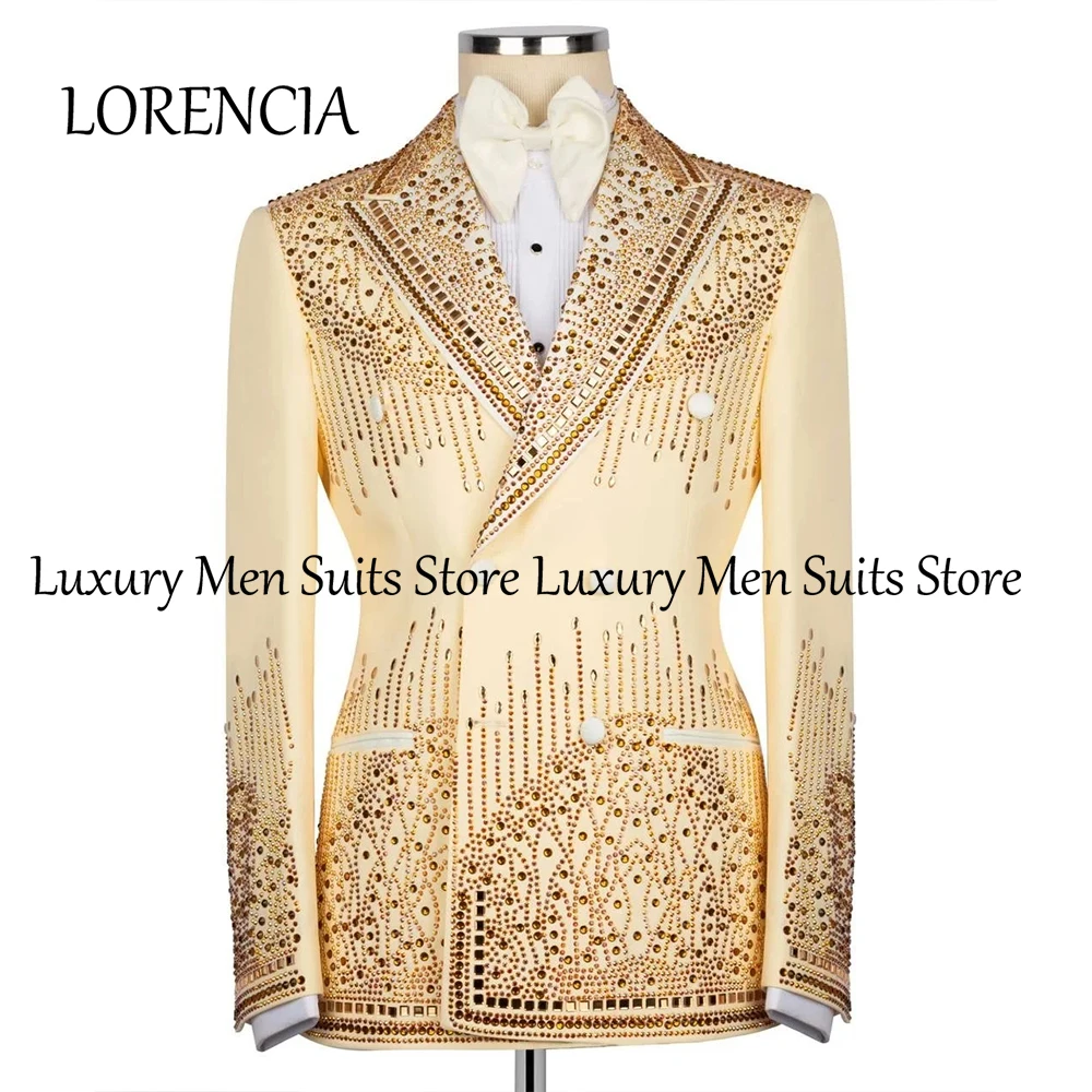 

Luxury Crystal Male Suit 2 Pieces Sparkling Tuxedos for Wedding Party Customized Blazer Pants robe mariage femme Men's Clothing