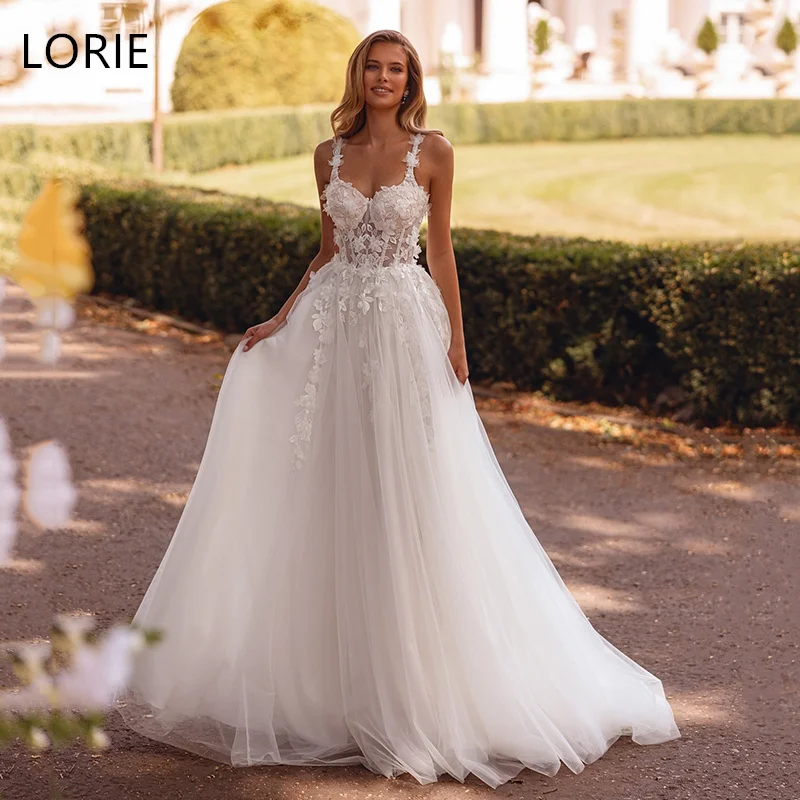 

LORIE A-Line Corset Wedding Dress Sleeveless Spaghetti Strap Bride Prom Dresses Floor-Length Bridal Gown 2025 Customized