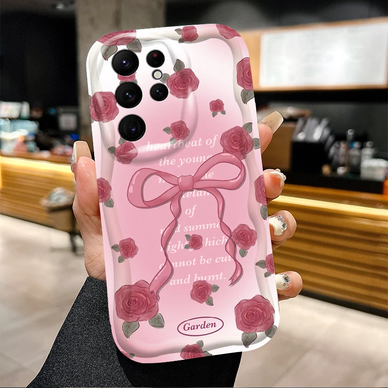 الفاخرة فراشة زهرة ثلاثية الأبعاد موجة جراب هاتف لسامسونج غالاكسي S25 S24 الترا S23 S22 S21 S20 زائد FE A56 A36 A26 غطاء مقاوم للصدمات