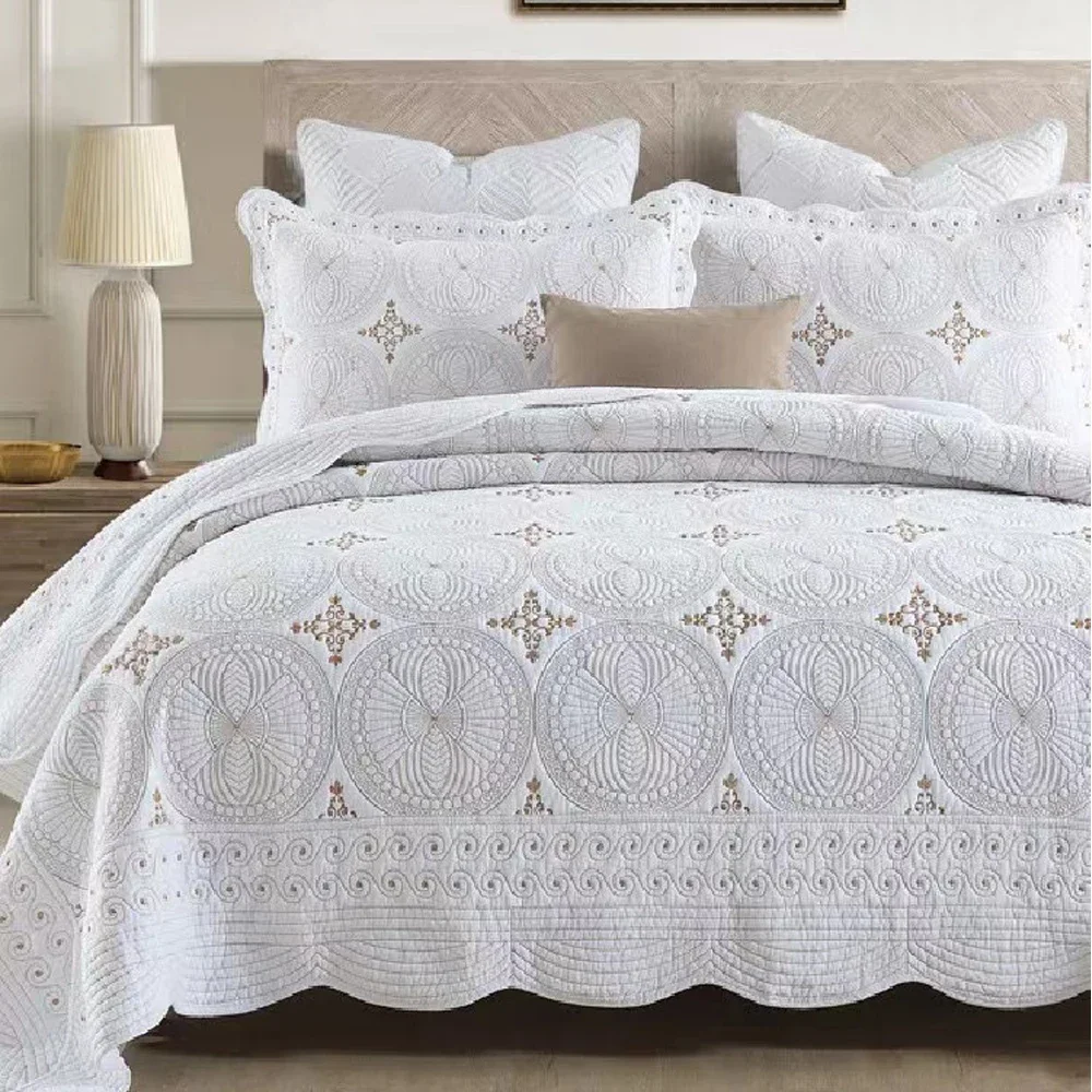 3pcs Embroidered cotton Bedspread on the Bed double bedspreads and coverlets luxury euro Couple quilt bed sheet set pillow case