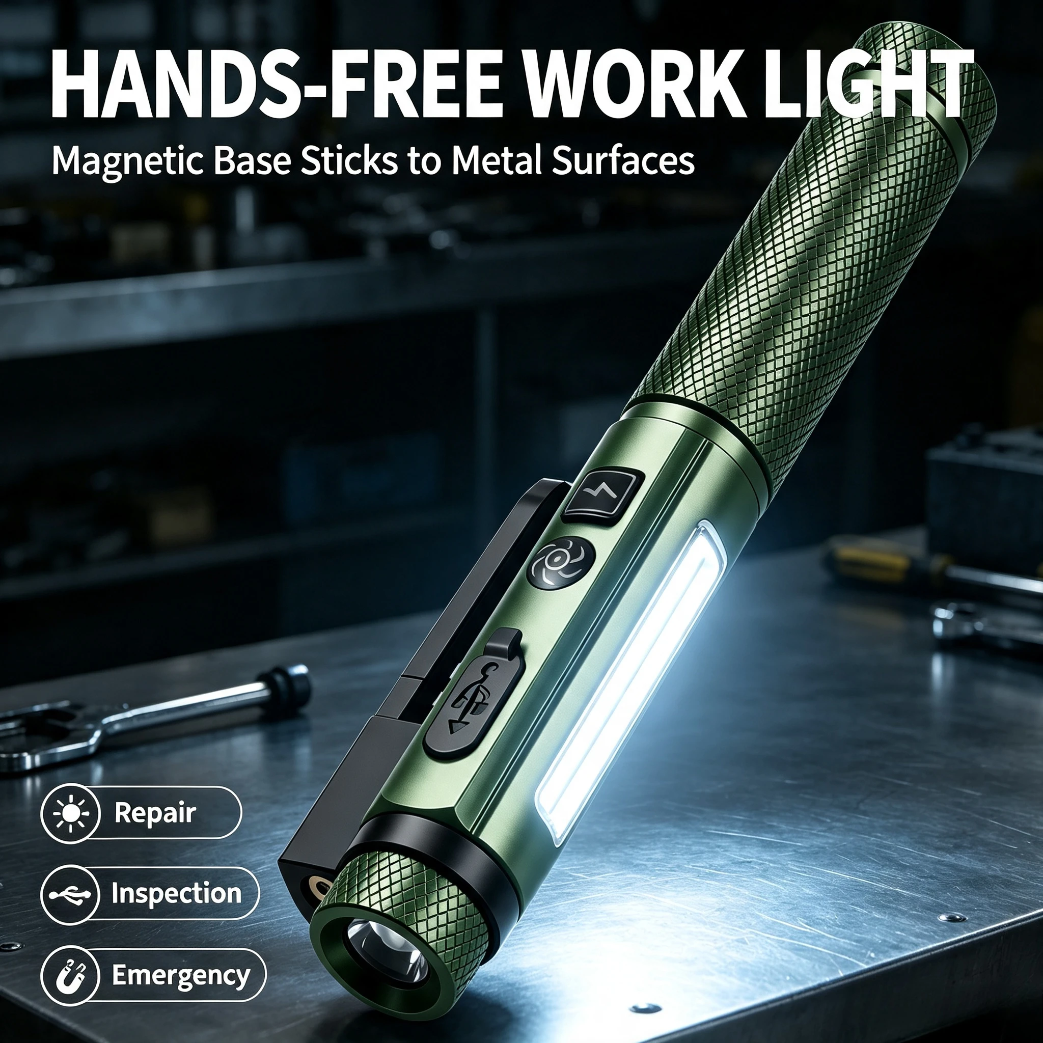 Portable Magnetic LED Pen Clip Light Type-C Charging Multi Light Source Super Bright Flashlight for Outdoor Repair Work