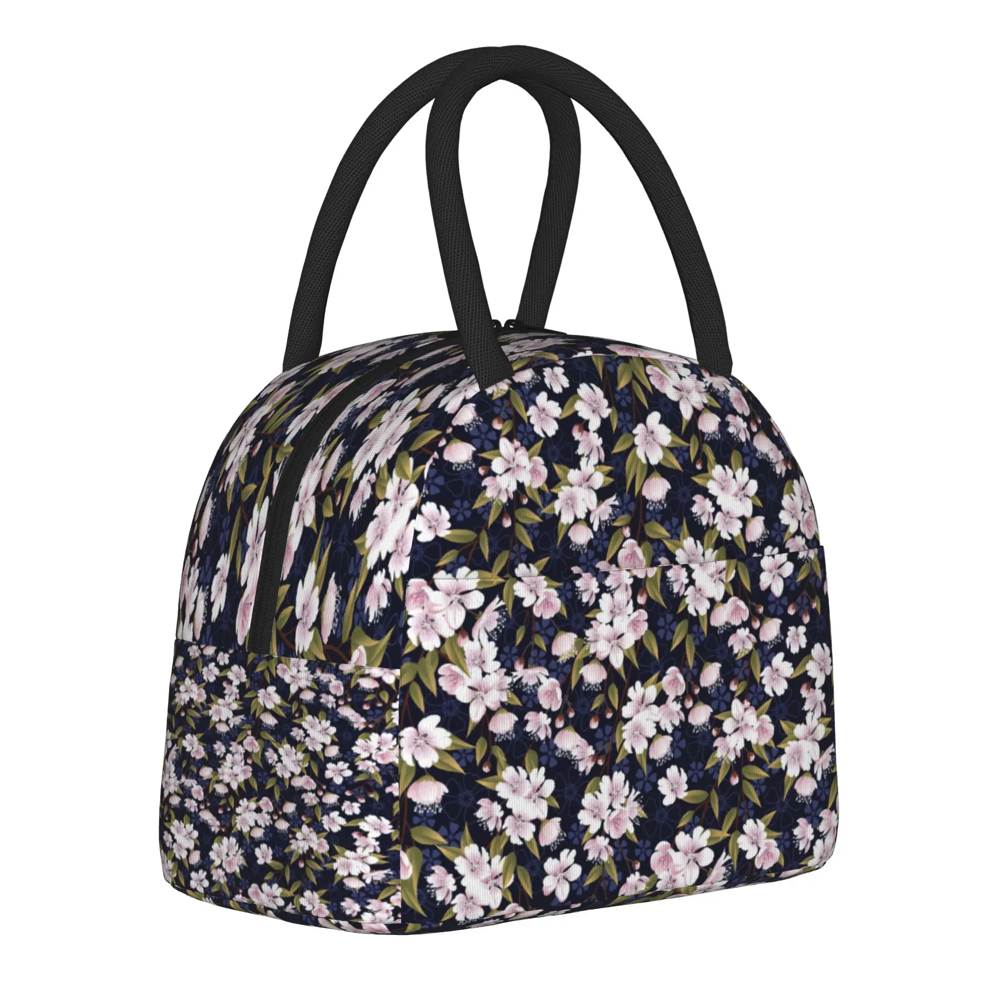 Japanese Sakura Cherry Blossom  Insulated Lunch Bags Thermal Bag Lunch Container Portable Lunch Box Tote Girl Boy Office Outdoor
