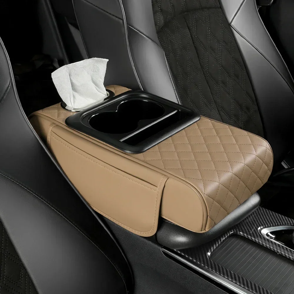 1 قطعة بولي Leather الجلود مسند الذراع وسادة مع حامل الكأس الأنسجة صندوق سيارة مركز وحدة التحكم الارتفاع زيادة مسند الذراع وسادة مسند ذراع للسيارات وسادة #3