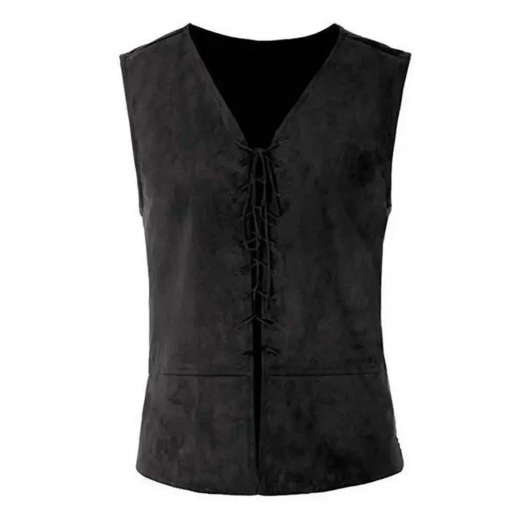 Men Pirate Vest Medieval Lace Up Sleeveless Cosplay Performance Hallowen Party Role Play Tank Top